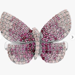 Sterling Silver Ring Sz 6 Pink Cubic Zirconia Butterfly Band 925 MSRP $338 New